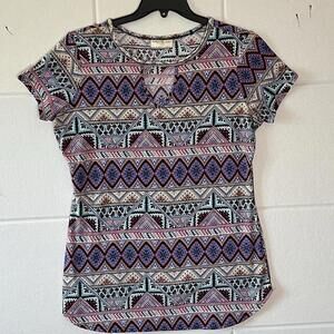 Bobby Brooks Women’s Tunic Top Size Large L Multicolor Pink Purple Geometric Prt